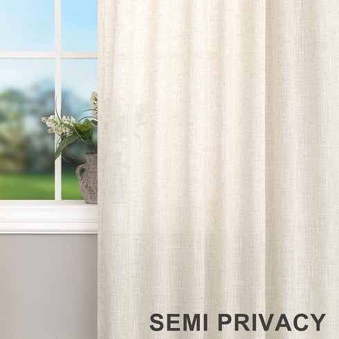 96 Inches 2 Set 8 42x96 Back Tab Cream Linen Curtains Long Panels for Living Room Patio Sliding Door Pocket Ivory Sheer