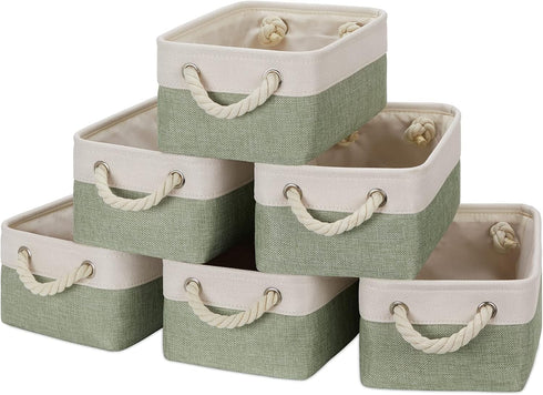 Temary Small Storage Baskets, 6 Pack Decorative Fabric Bins with Rope Handles for Organizing Clothes, Canvas Storage