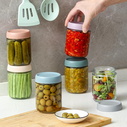 NETANY 6-pack 16 oz Overnight Oats Containers with Airtight Lids, Glass Food Storage Jars