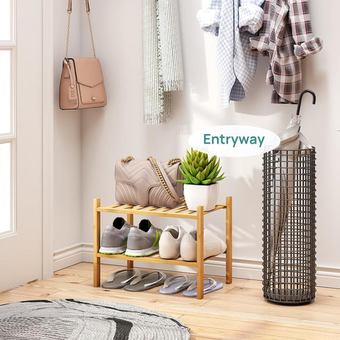 2-Tier Closet 17.2IN viewcare Small Shoe Rack, Shoe Rack for Entryway, Bamboo Wood Shoe Shelf for & Hallway, Long |
