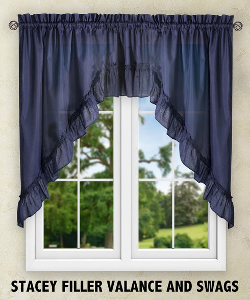 Ellis Curtain Stacey Sheer Balloon Valance, 60" x 15", Navy