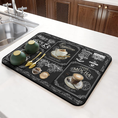 Fun Coffee Mat, 23inx15in Absorbent Bar Mat for Countertops, Anti-Slip Dish Drying Mat for Kitchen Coffee Machines