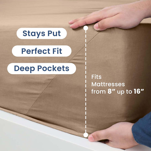 3 Piece Twin Bed Sheets Set, Lightweight Soft Breathable, Beige, Wrinkle Resistant