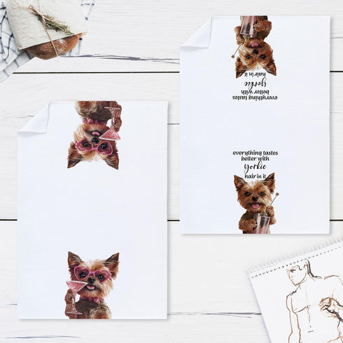 Cabana Bro 16x24 Inch Set 2 Funny Yorkshire Terrier Kitchen Towels, Yorkie Gifts for Women Dog Lovers, Yorkshire