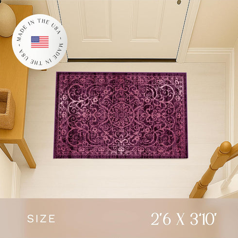 Maples Rugs Pelham Transitional Area Rug 2'6 x 3'10 - Washable Non Slip Indoor Carpet in Wineberry