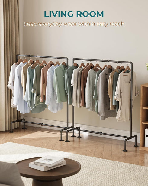 OROPY Set of 2 Industrial Pipe Clothing Rack, Free Standing Heavy Duty Detachable Clothes Rack, Black