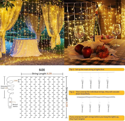 suddus 200 LED Curtain Lights for Bedroom, Fairy String Lights Indoor Outdoor for Christmas, Party Decor