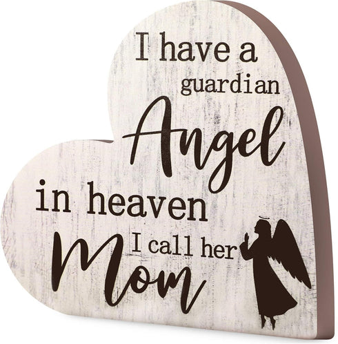 Jetec Bereavement Gift Sympathy Memorial Decor, Wooden Heart Shaped Sign for Loss of Mother