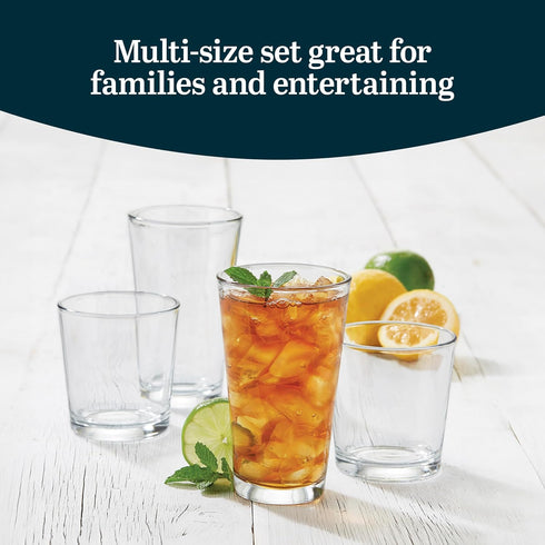 Libbey Flare Tumbler and Rocks Glasses Set, Stylish Lead-Free Drinking Glasses Set of 16 for Kitchen and Parties