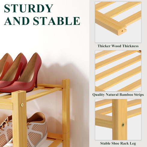 4 Closet, Smiry Shoe Rack, Tier Small Bamboo Shoe Organizer, Stackable Free Standing Wooden Shoe Storage Shelf