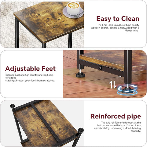 Set 2, Simple Trending End Table, Nightstand of Side Table for Living Room, Bedroom, Rustic Brown