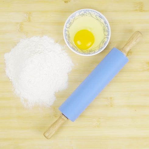 Silicone Rolling Pin for Baking, Non-stick Dough Roller with Wooden Handle, Kitchen Accessories, Pastry Roller