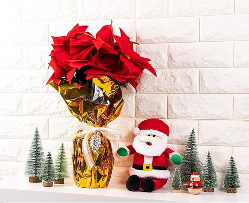Juvale 4 Pack Artificial Poinsettias Christmas Flowers - Lifelike Red for Holiday Decor and Floral Arrangements