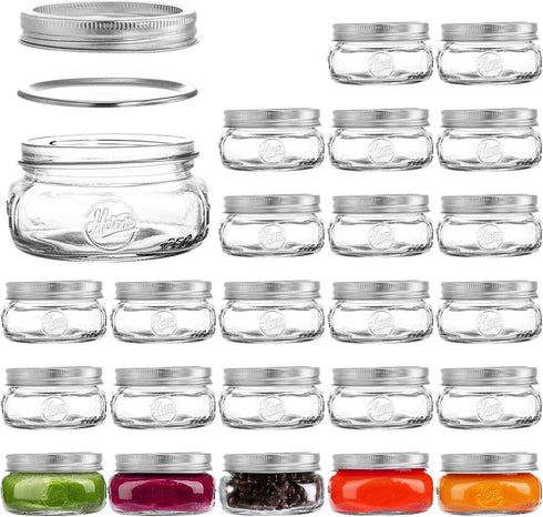 Tebery 24 Pack Home Glass Mason Jars with Silver Metal Lids and