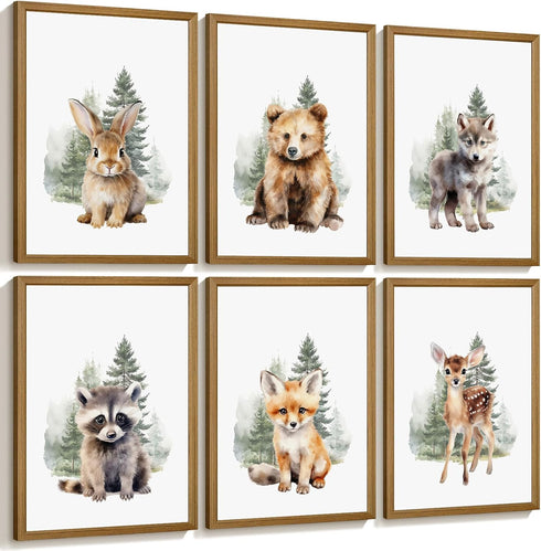 Joocrise Woodland Animal Nursery Wall Art Decor Set of 6 Baby Boys Room