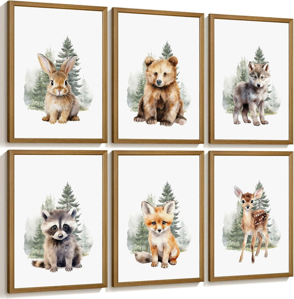 Joocrise Woodland Animal Nursery Wall Art Decor Set of 6 Baby Boys Room
