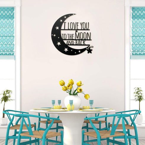 Ripeng I Love You Back Wall Art Moon Metal Decorations with Quote Silhouette for Home Bedroom Living Room Decor