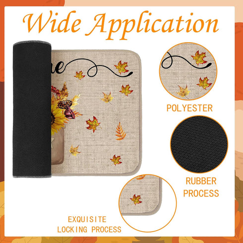 Winter Fall Door Mat | Non Slip Farmhouse Welcome Mats for Outdoor Indoor, Snowflake Pumpkin Floor Door Mat, 27.6x15.7