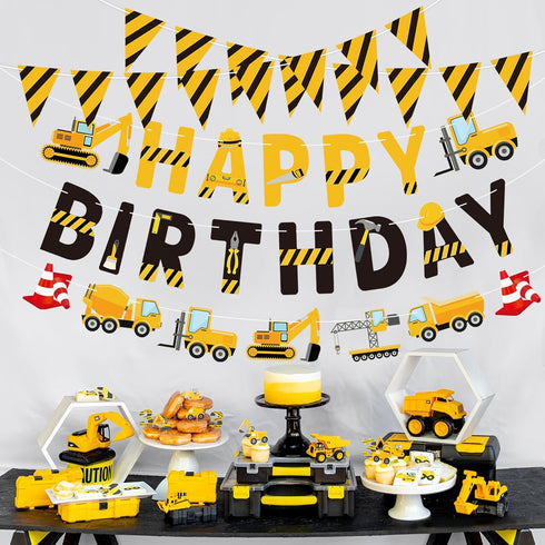 Maniaacer Set 5 Construction Birthday Banners Vehicle Truck Paper Garlands Construction Pennant Flags Bunting Banners