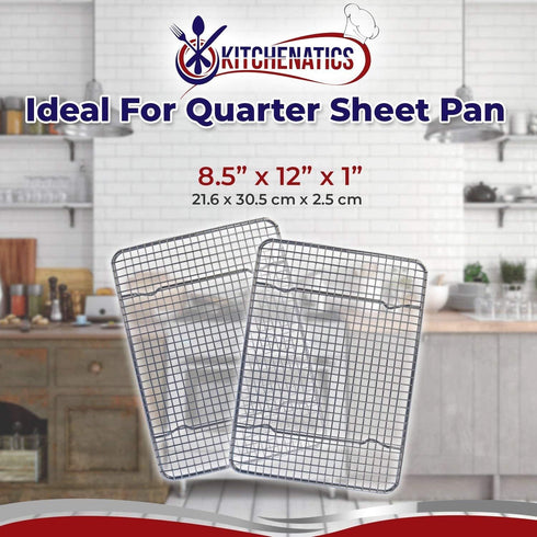 KITCHENATICS Small Cooling Rack for Cooking & Baking, Oven Safe Stainless Steel, Fits Quarter Sheet Pan, 8.5" x 12"