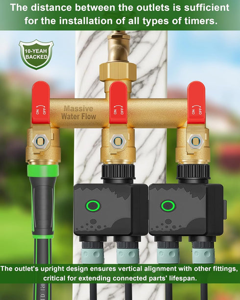 LNEZCDB 3 3/4 Inch Way Hose Splitter, Heavy Duty Full Flow Garden Water Hose Bib Spigot Splitter, Brass Rust and Freeze