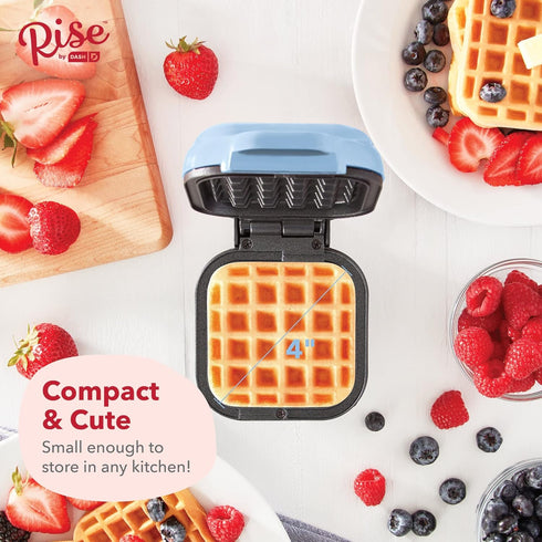 Rise by DASH Mini Waffle Maker, Non-Stick Surface Cooks 4 Inch Waffles in Minutes (Blue)