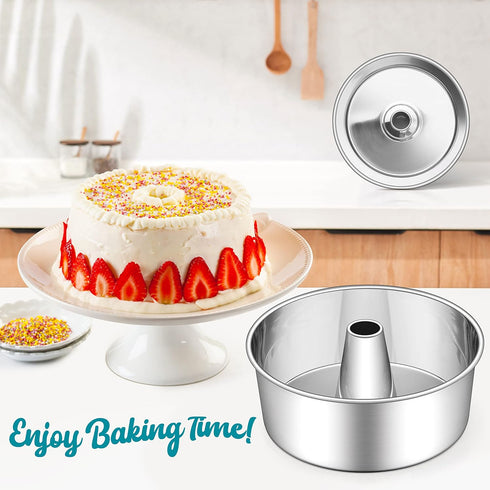 E-far 10-Inch Angel Food Cake Pan - Stainless Steel Tube Pan for Baking Pound Chiffon Cake, Dishwasher Safe