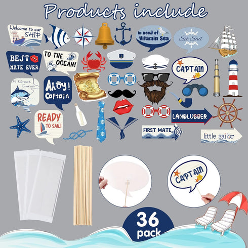 36 Sailboat Pieces Nautical Photo Booth Props, Sailor Birthday Party Supplies, Cruise Anchor Yacht Photography Props