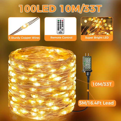 33FT 100 8 btfarm Fairy Lights Plug in with Remote, LED Outdoor Twinkle Lights Waterproof with Timer, Modes Indoor