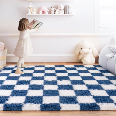 5x7, Checkered Rugs for Bedroom, Ultra Fluffy Fuzzy Shag Area Rug for Living Room Modern Plush Soft Upgrade Non-Slip