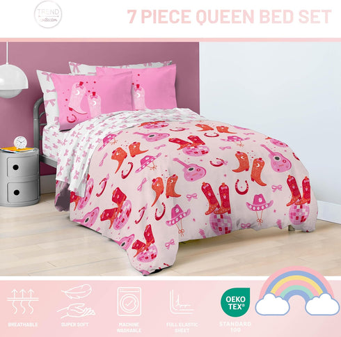 Set Cozy Set 7 Jay Franco Kids Comforter Includes Sheets and Pillow Covers - Soft and Bed for Stylish Room Decor, Pink
