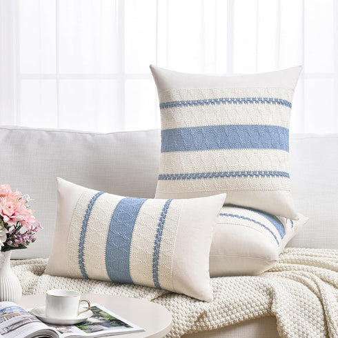 Fancy Homi Set 2 12x20 Inch of Boho Light Blue Lumbar Decorative Throw Pillow Cover for Couch Bed Sofa Chair, Modern