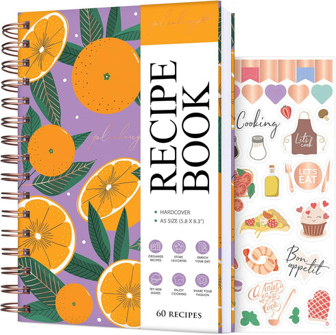 PLANBERRY Recipe Book – Blank Hardcover Cookbook to Write In Your Own Recipes - 60 Recipes, 6.3”x8.4” (Orange Fresh)