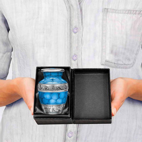 Trupoint Memorials Small Urns for Human Ashes Keepsake, Decorative Mini Cremation Urn for Adult Men Women, Light Blue