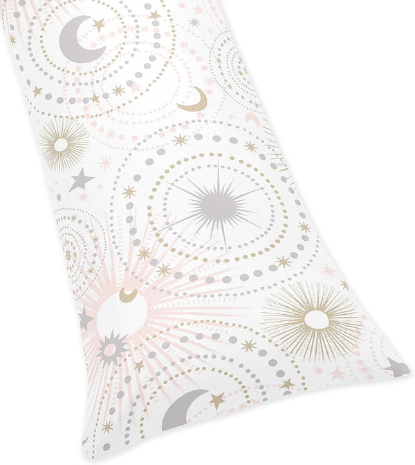 Sweet Jojo Designs Blush Pink, Gold, Grey and White Star and Moon Body Pillow Case Cover (Pillow Not Included)
