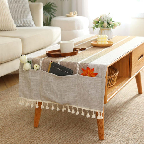 20x60 Inch SIELUNO Coffee Table Cover, Rustic Farmhouse Rectangle Table Cloth Cotton Linen Waterproof with Pockets