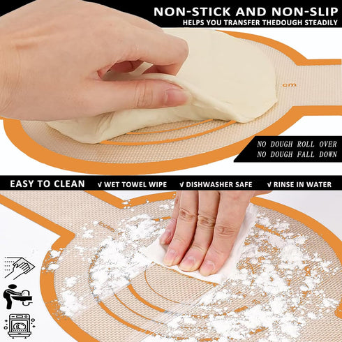 KITMAL Non Stick Reusable Silicone Baking Mat with Long Handles, Silicone Bread Sling Oval and Round, Orange