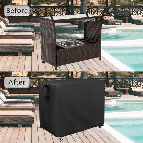 44 Inch 44''L 19''W 36''H(Black) Kingling Outdoor Table Cover for Wicker Bar Cart, Waterproof Patio Bar Table Cover