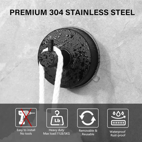 SVG HOME- Wall Hooks | 2 pcs Suction Cup Hooks Removable, Stainless Steel 304, for Most Household Walls | Shower Hooks Suction Cup | Towel Hooks for Bathrooms | Door Hanger Hook | Wall Hook (Black) by SVG HOME
