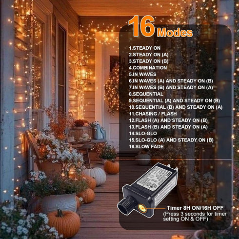 32.5FT 100 16 Orange Halloween String Lights Outdoor, Thanksgiving Mini Lights, LED Waterproof Christmas Lights
