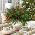 60 12.9" Waipfaru Pcs Christmas Artificial Pine Branches, Faux Evergreen Norfolk Pine with Red Berry Stems, Greenery