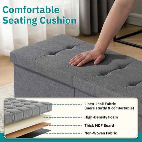 Snuvid 30-INCH Storage Ottoman Bench, Footrest with Storage, End of Bed Bench Coffee Table for Living Room, Bedroom