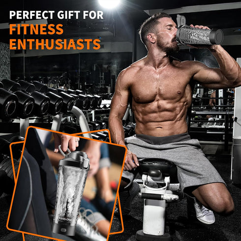 Premium Electric Protein Shaker Bottle, 24 oz Lockable Blender, Tritan, BPA Free, USB Rechargeable Mixer for Protein