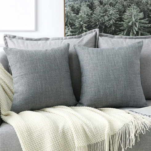 OTOSTAR Set of 2 Linen Throw Pillow Covers, 28x28 Inch Decorative Cushion Covers for Home Decor, Dark Grey