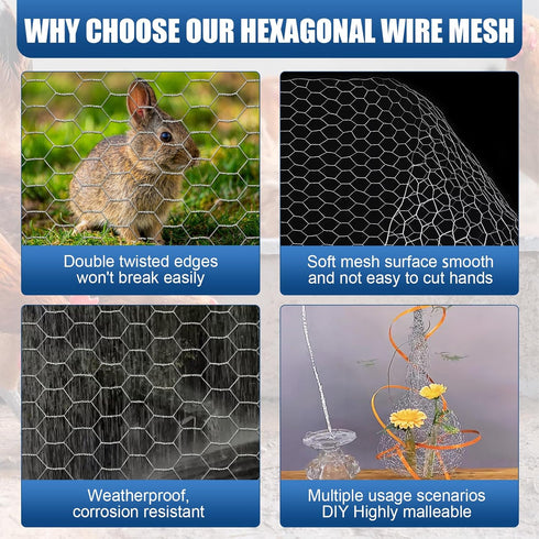 Wire,16"50FT Chicken Chicken Wire Fencing for Garden Poultry, Hexagonal Galvanized Chicken Wire Mesh, Sturdy Chicken