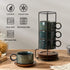 6 Set 4, Set LUKA Ounce Porcelain Stackable Espresso Cups with Saucers and Metal Stand of Ceramic Cappuccino Cups