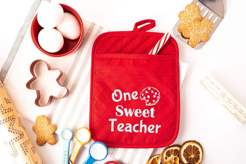Teacher Gift for Women, Appreciation Week, Thank You Potholder, One Smart Cookie Oven Mitt, Set of 2
