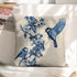 Chinoiserie Pillow Cover Blue Cherry Blossom and Birds Cotton Linen Decorative Throw Pillow Case Cushion Cover for