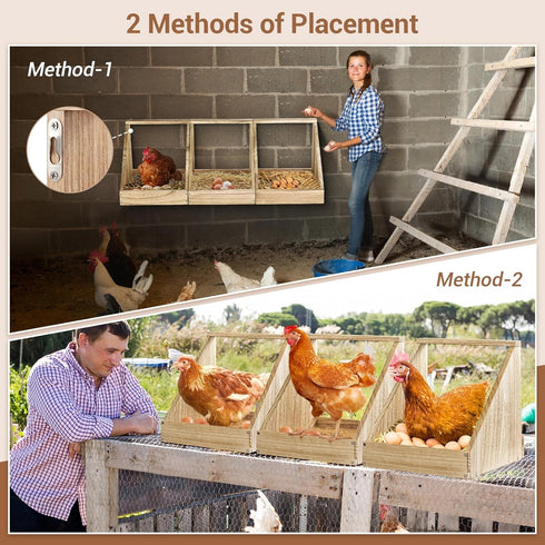 Chewoof 3 Pack Chicken Nesting Box, Wooden Single Compartment Chicken Nesting Box for Outdoor Coop, Comfortable Laying