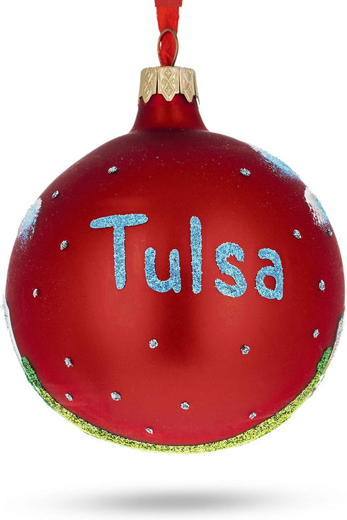 Tulsa, Oklahoma, USA Glass Christmas Ornament, 3.25 Inches